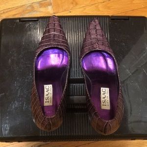 Isaac Purple embossed leather heels